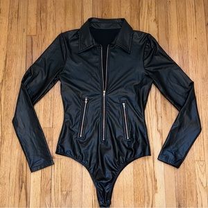 Pleather Zip Up Bodysuit
